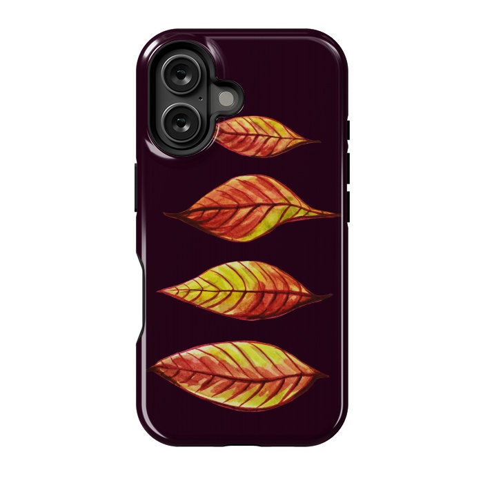 iPhone 16 StrongFit Four Red Yellow Ink Watercolor Painted Autumn Leaves by Boriana Giormova