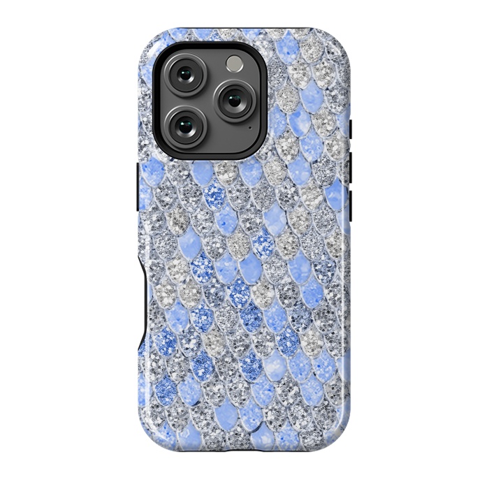 iPhone 16 Pro StrongFit Blue and Silver Sparkling Mermaid Scales by  Utart