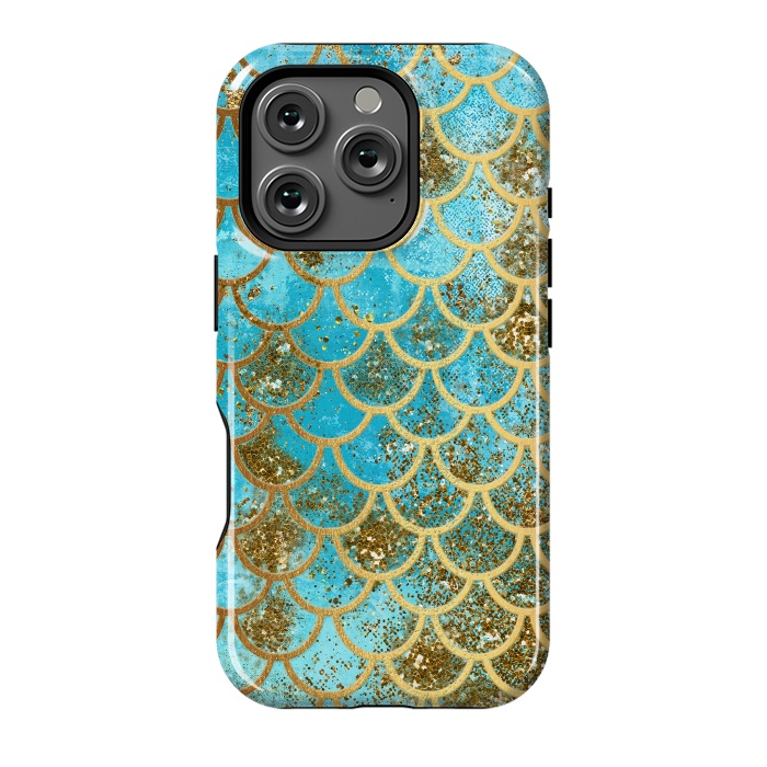 iPhone 16 Pro StrongFit Blue, Glitter and Gold Mermaid Scales by  Utart