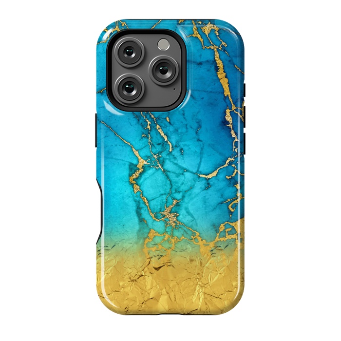 iPhone 16 Pro StrongFit Sea Blue and Sun Gold Marble and Glitter by  Utart