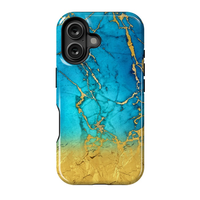 iPhone 16 StrongFit Sea Blue and Sun Gold Marble and Glitter by  Utart