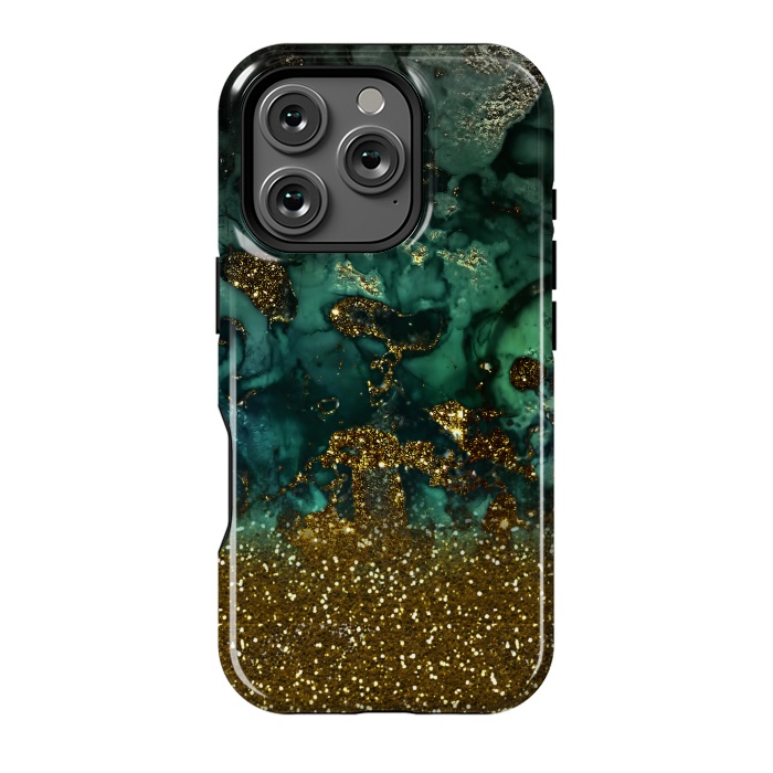 iPhone 16 Pro StrongFit Green Malachite Marble and Gold Glitter by  Utart