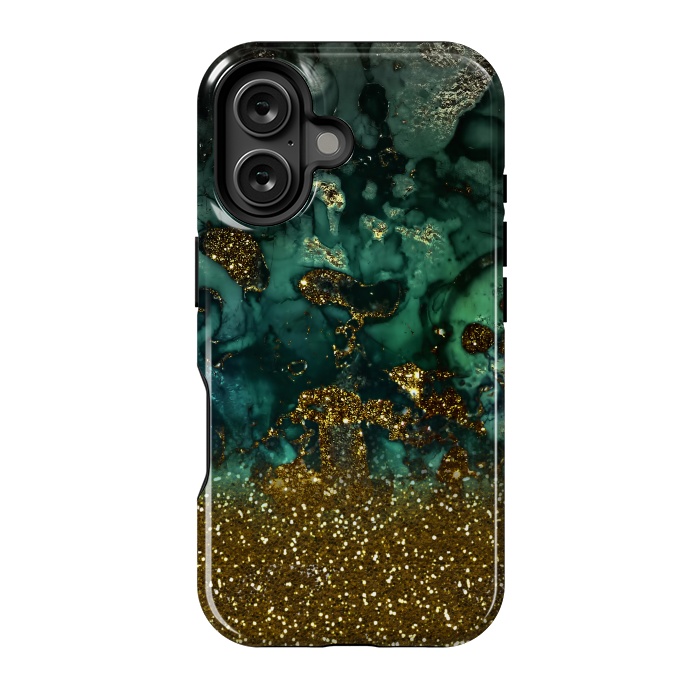 iPhone 16 StrongFit Green Malachite Marble and Gold Glitter by  Utart