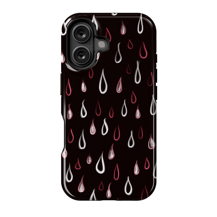 iPhone 16 StrongFit Dark White And Red Raindrops Pattern by Boriana Giormova