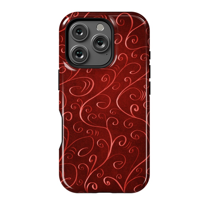 iPhone 16 Pro StrongFit Whimsical Elegant Textured Red Swirl Pattern by Boriana Giormova