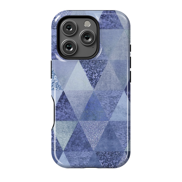 iPhone 16 Pro StrongFit Blue Glitter Triangle Pattern by Andrea Haase