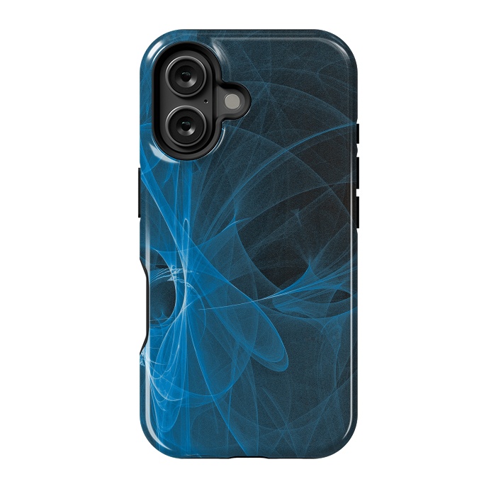 iPhone 16 StrongFit Blue Light Fractals On Black by Andrea Haase