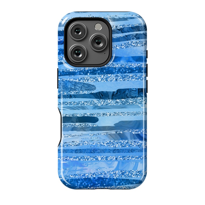 iPhone 16 Pro StrongFit Blue And Aqua Glitter Stripes by Andrea Haase