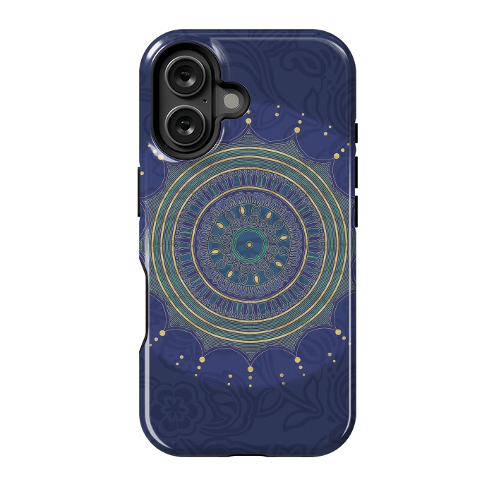 iPhone 16 StrongFit Blue Mandala With Gold by Andrea Haase