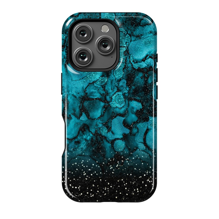 iPhone 16 Pro StrongFit Indigo Blue Marble and Black Glitter by  Utart