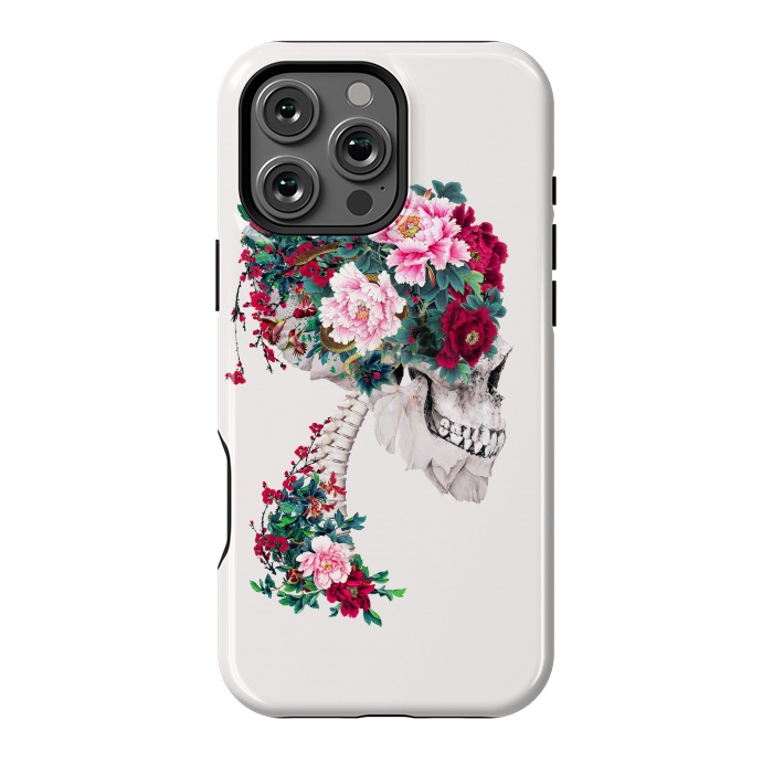 iPhone 16 Pro Max StrongFit Skull with Peonies by Riza Peker