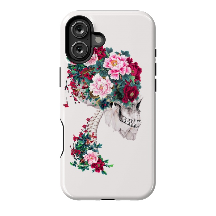 iPhone 16 Plus StrongFit Skull with Peonies by Riza Peker