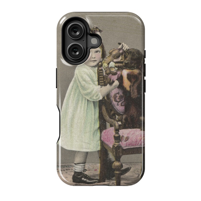 iPhone 16 StrongFit Vintage Girl With Dog by Andrea Haase