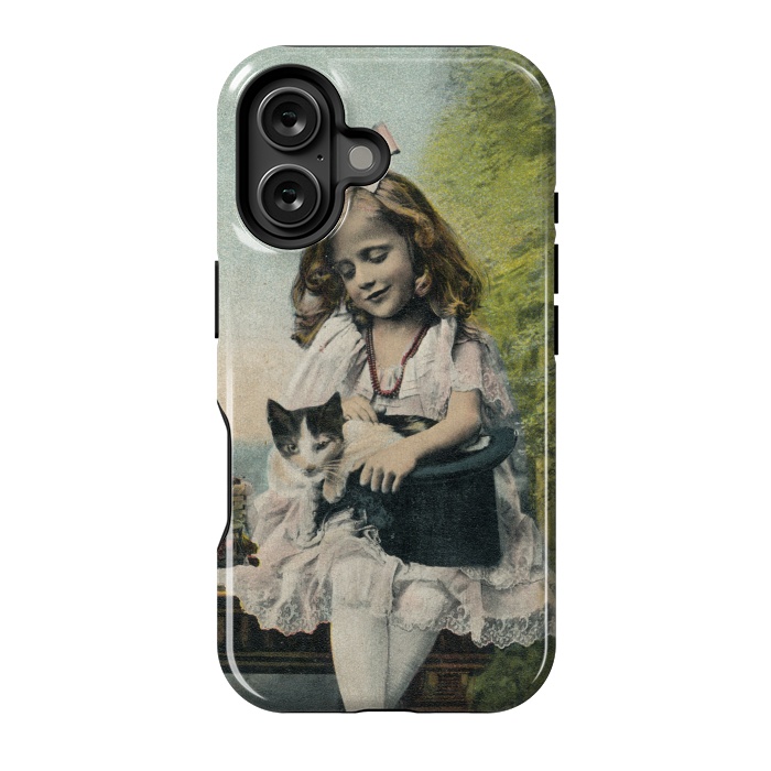 iPhone 16 StrongFit Retro Girl With Cat by Andrea Haase