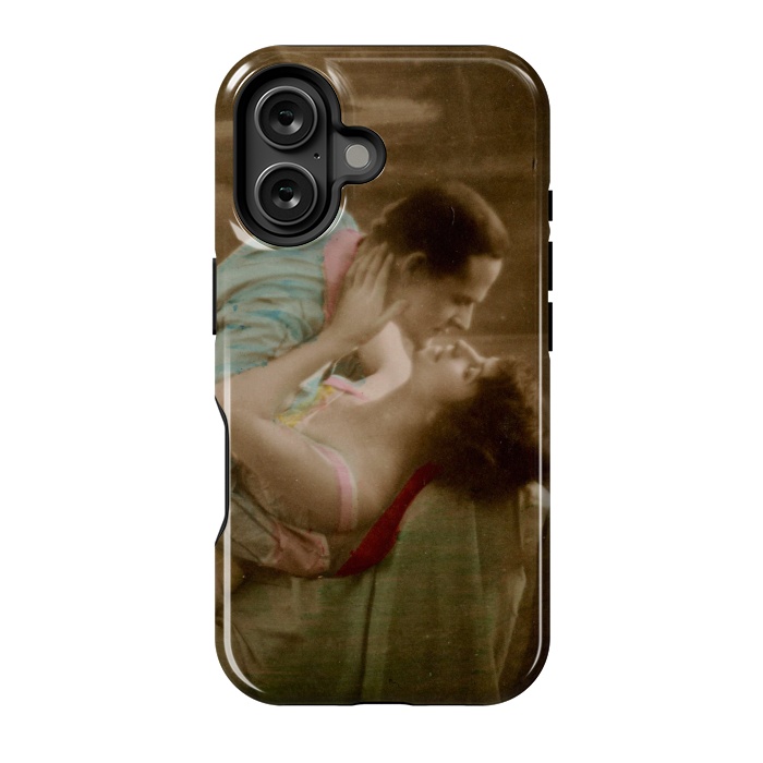 iPhone 16 StrongFit Old Postcard Kissing Couple by Andrea Haase