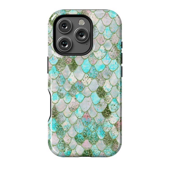 iPhone 16 Pro StrongFit Wonky Seafoam Watercolor Glitter Mermaid Scales by  Utart