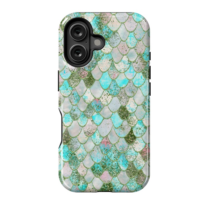 iPhone 16 StrongFit Wonky Seafoam Watercolor Glitter Mermaid Scales by  Utart