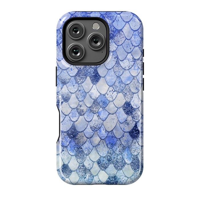 iPhone 16 Pro StrongFit Blue Summer Wonky Watercolor and Glitter Mermaid Scales by  Utart