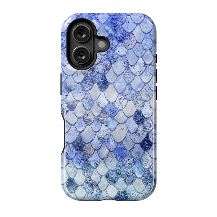 iPhone 16 StrongFit Blue Summer Wonky Watercolor and Glitter Mermaid Scales by  Utart