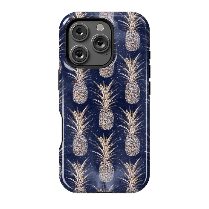 iPhone 16 Pro StrongFit Modern Golden pineapples nebula pattern by InovArts