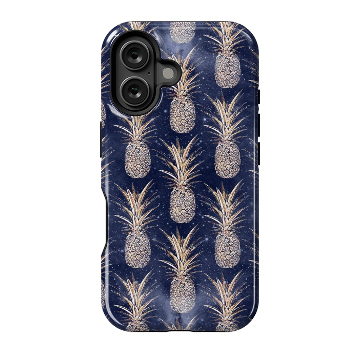 iPhone 16 StrongFit Modern Golden pineapples nebula pattern by InovArts