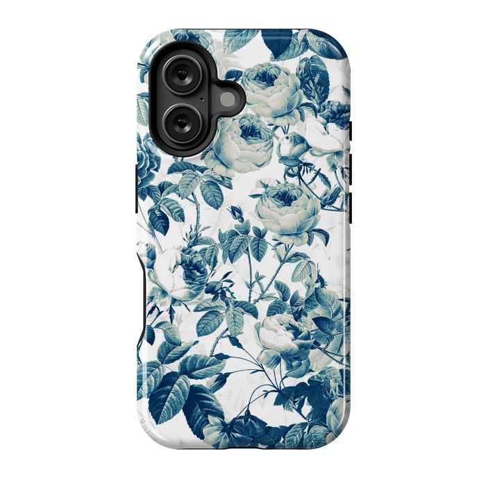 iPhone 16 StrongFit Blue Vintage Rose Pattern  by  Utart