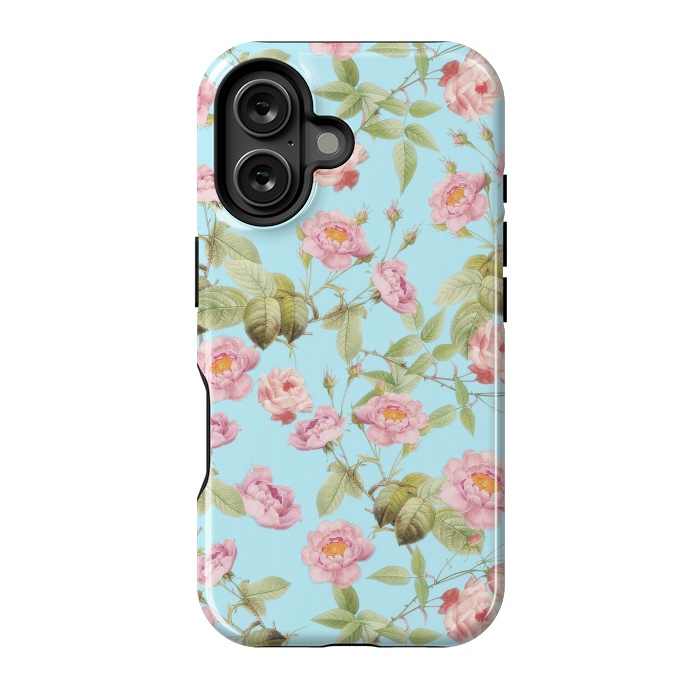 iPhone 16 StrongFit Pastel Teal and Pink Roses Pattern by  Utart