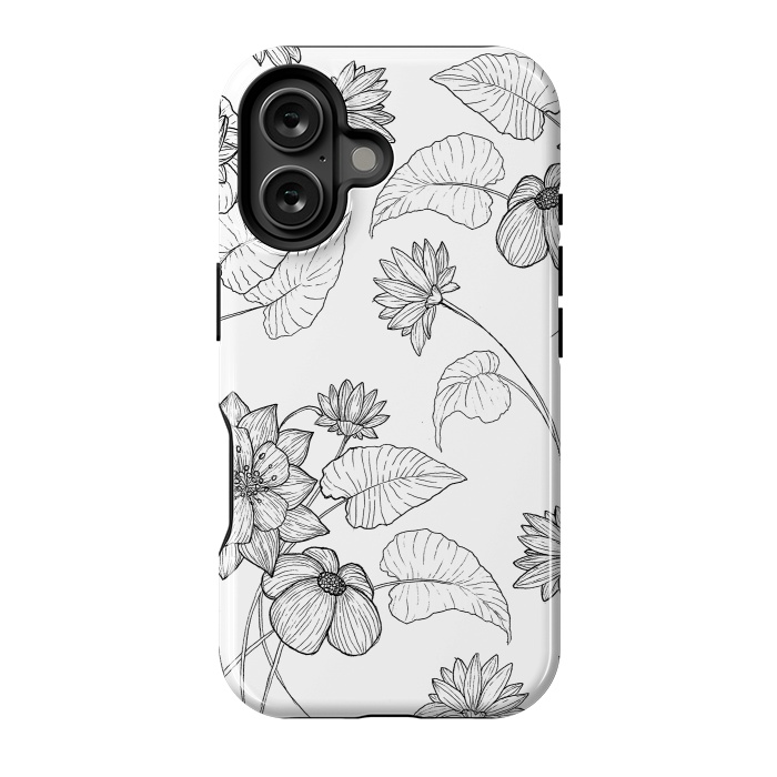 iPhone 16 StrongFit Monochrome Sketchbook Floral by Becky Starsmore