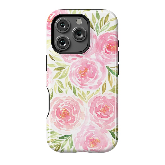 iPhone 16 Pro StrongFit Pastel Pink Peony Floral Print by Becky Starsmore