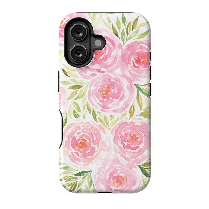 iPhone 16 StrongFit Pastel Pink Peony Floral Print by Becky Starsmore