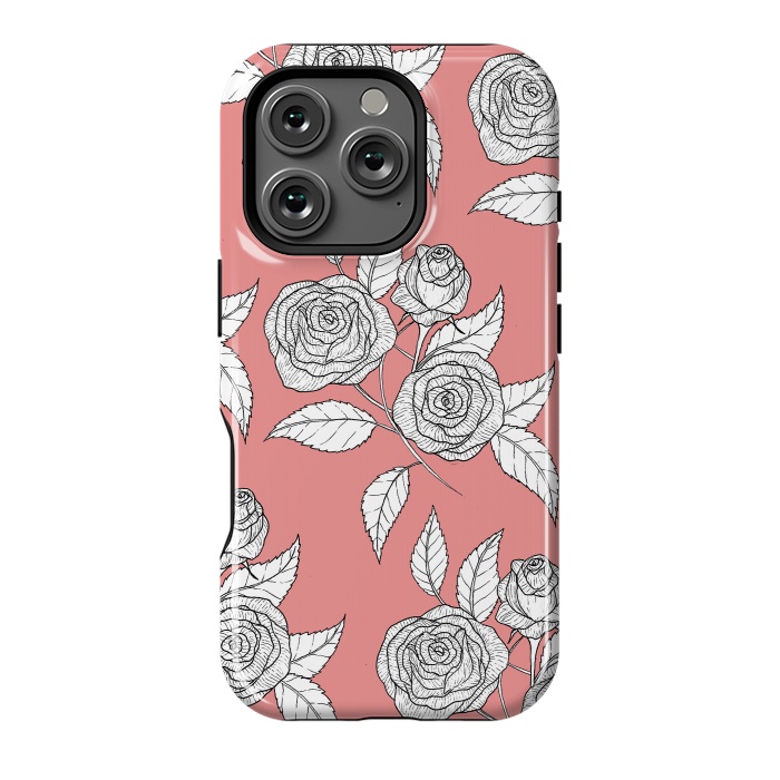 iPhone 16 Pro StrongFit Dusky Pink Vintage Rose Print by Becky Starsmore