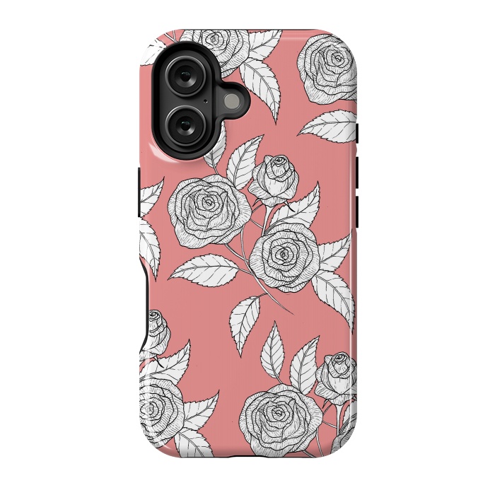 iPhone 16 StrongFit Dusky Pink Vintage Rose Print by Becky Starsmore