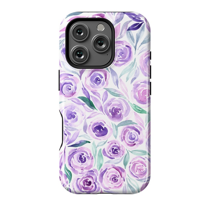 iPhone 16 Pro StrongFit Purple Rose Floral Print by Becky Starsmore