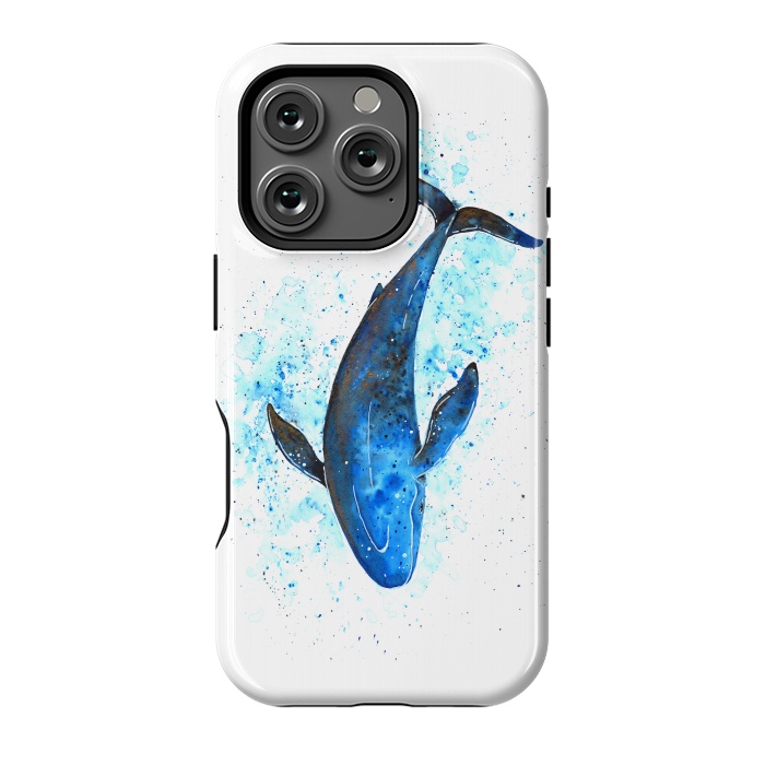 iPhone 16 Pro StrongFit Watercolor Blue Whale Dive by Becky Starsmore