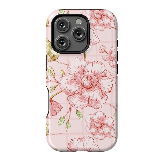 iPhone 16 Pro StrongFit Modern pink Grid and Flower Pattern by  Utart