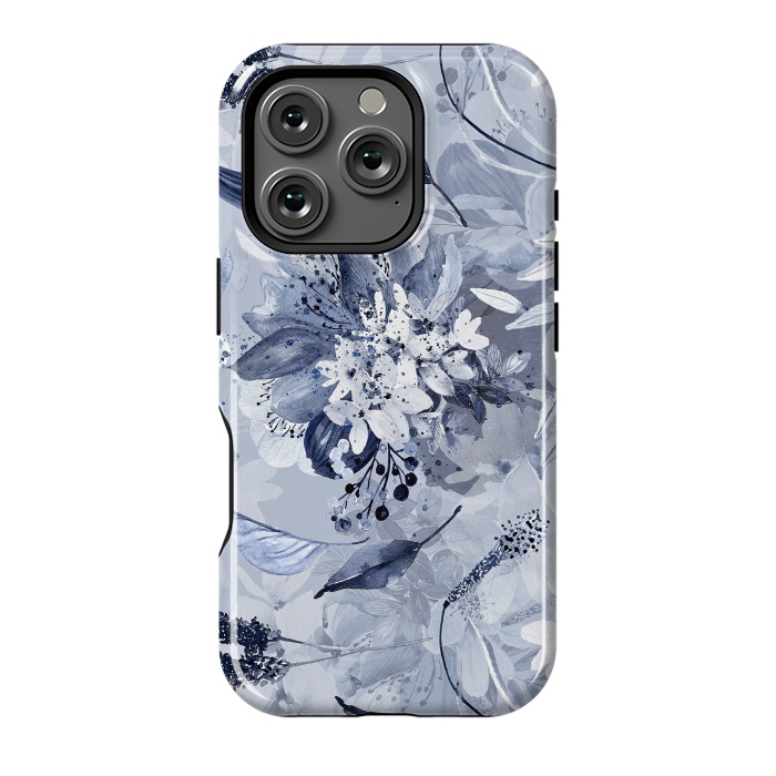 iPhone 16 Pro StrongFit Autumnal fresh gray and blue flower rose pattern by  Utart