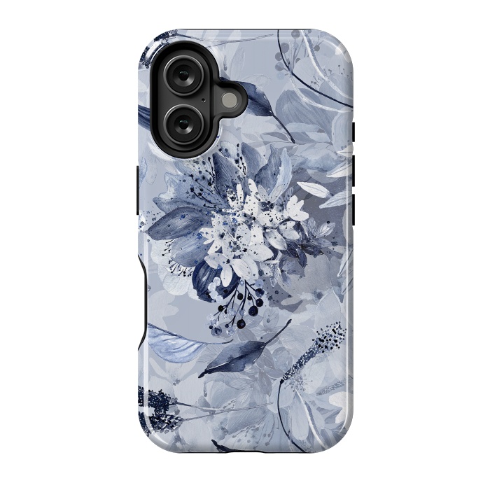 iPhone 16 StrongFit Autumnal fresh gray and blue flower rose pattern by  Utart