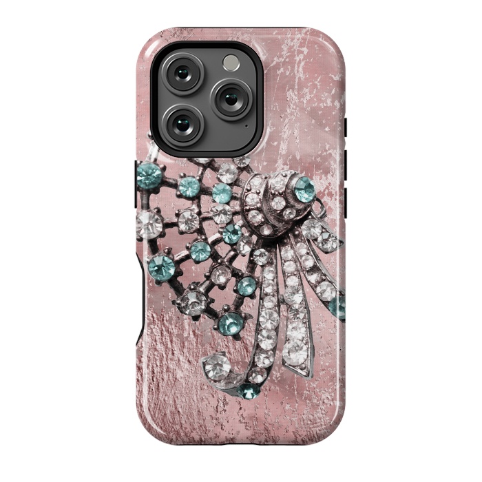 iPhone 16 Pro StrongFit Rhinestone Embellishment Pink And Teal by Andrea Haase