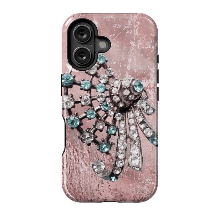 iPhone 16 StrongFit Rhinestone Embellishment Pink And Teal by Andrea Haase