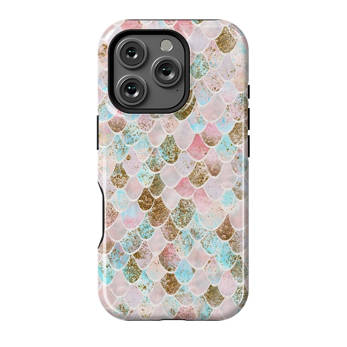 iPhone 16 Pro StrongFit Wonky Watercolor Pink and Blue Mermaid Scales  by  Utart