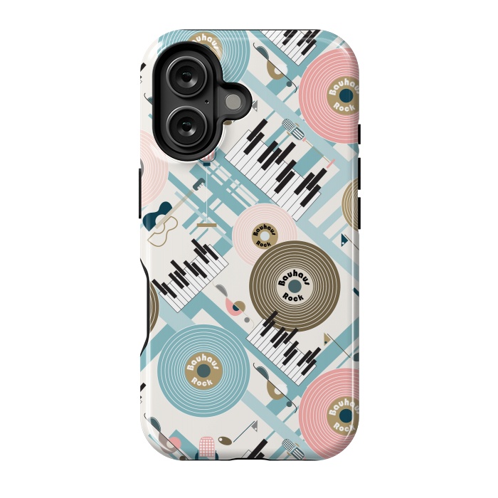 iPhone 16 StrongFit Bauhaus Rock - Pink and Blue by Paula Ohreen