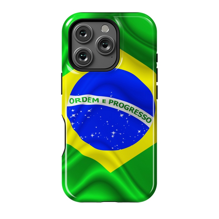 iPhone 16 Pro StrongFit Brazil Waving Silk Flag by BluedarkArt