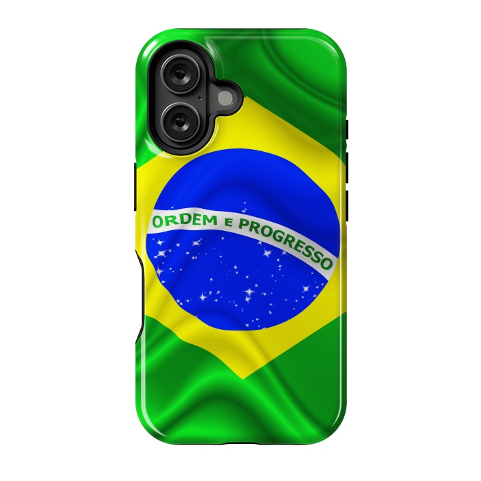 iPhone 16 StrongFit Brazil Waving Silk Flag by BluedarkArt