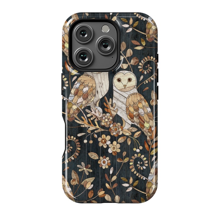 iPhone 16 Pro StrongFit Wooden Wonderland Barn Owl Collage by Micklyn Le Feuvre