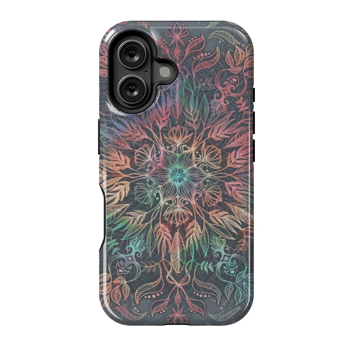 iPhone 16 StrongFit Winter Sunset Mandala in Charcoal, Mint and Melon by Micklyn Le Feuvre