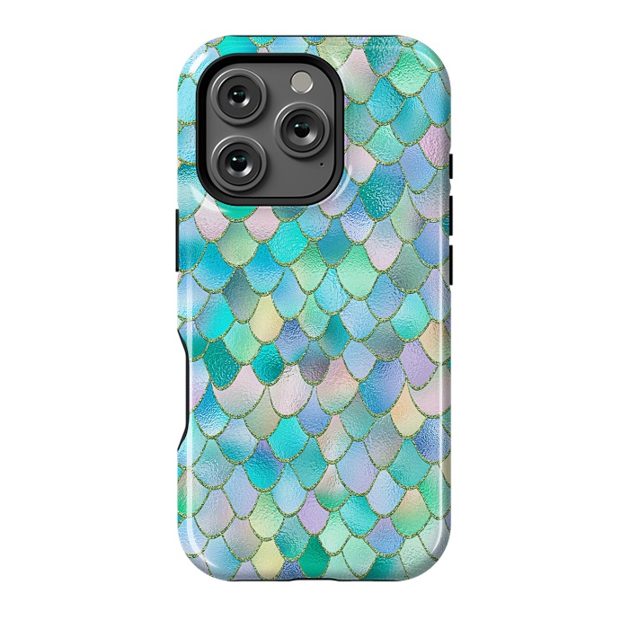 iPhone 16 Pro StrongFit Teal and Green Wonky Metal Mermaid Scales by  Utart