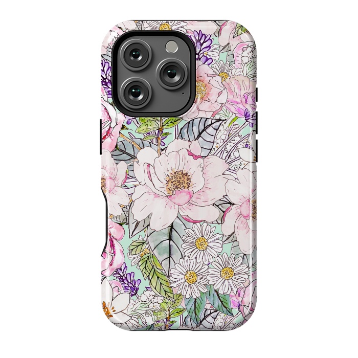 iPhone 16 Pro StrongFit Watercolor garden peonies floral hand paint  by InovArts