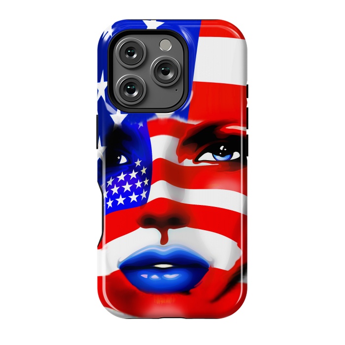 iPhone 16 Pro StrongFit Usa Flag on Beatiful Girl's Face by BluedarkArt