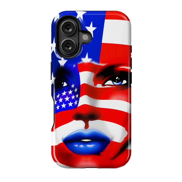 iPhone 16 StrongFit Usa Flag on Beatiful Girl's Face by BluedarkArt