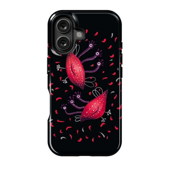 iPhone 16 StrongFit Cute Funny Red Three Eyed Cartoon Aliens by Boriana Giormova